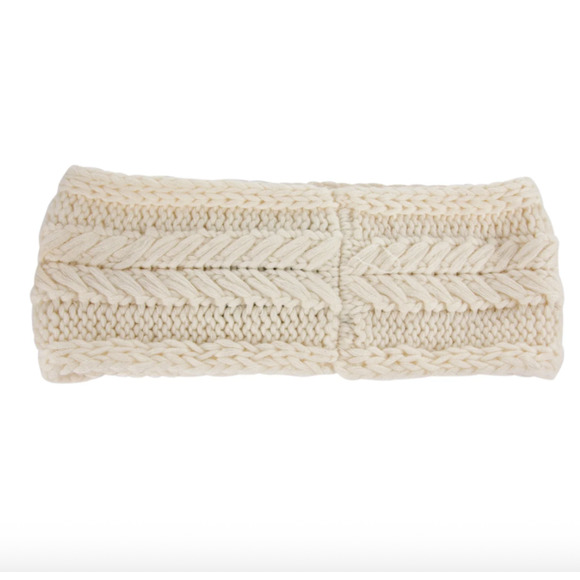 Elegant Badgley Mischka Knit Ivory Faux Pearl Crochet Headband in Winter White